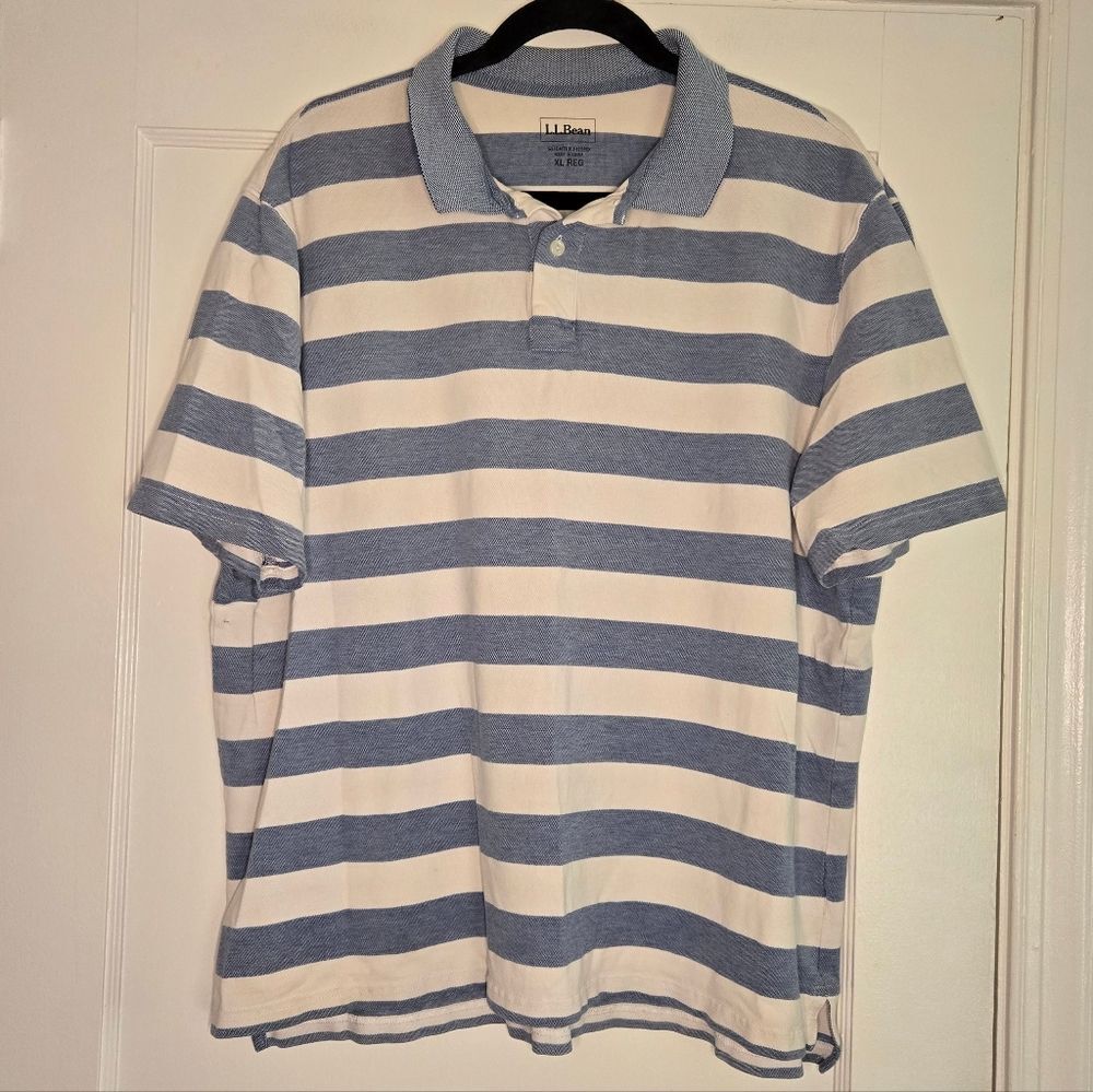 L.L. Bean Stripped Cotton Polo - Men's X-Large - Blue & White